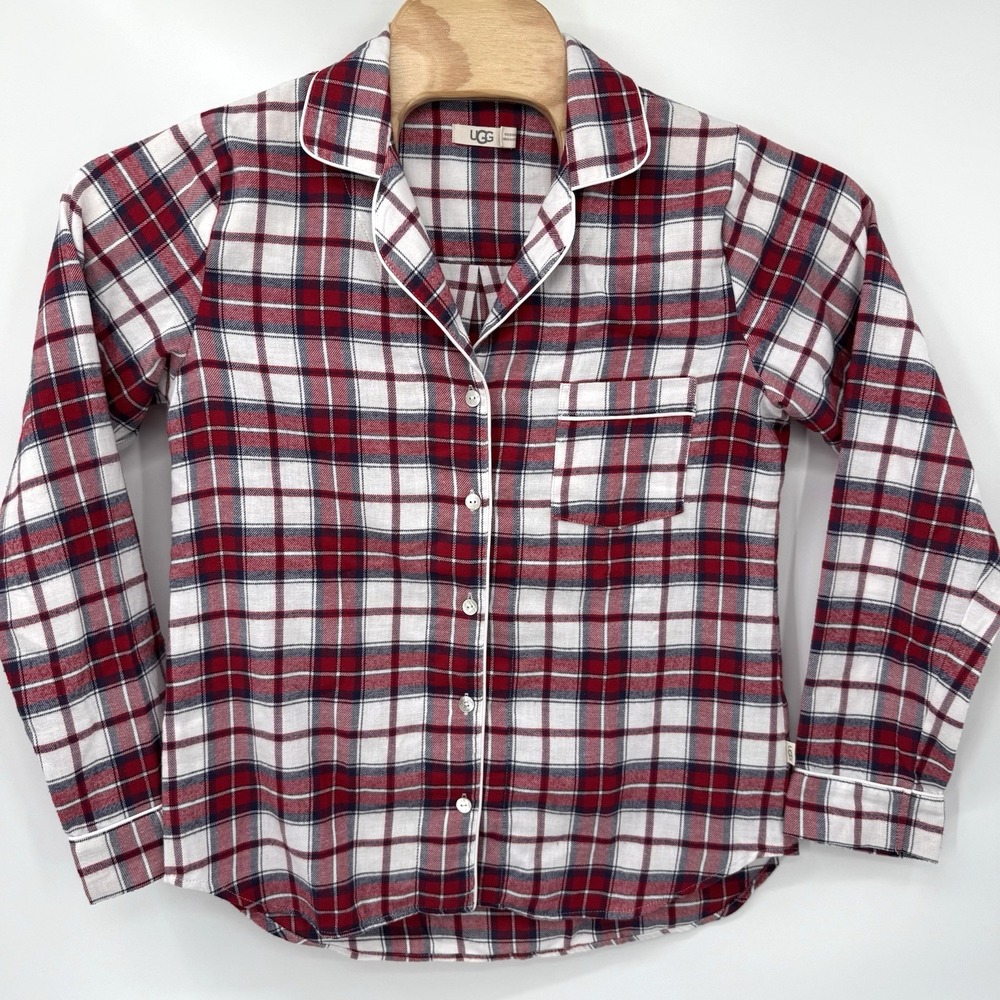 UGG Pajama Top Men M Red Plaid Flannel Button Down Sleep Shirt 1103680